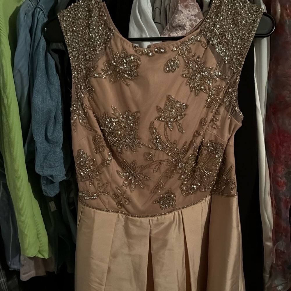 Adrianna Papell Tan Fit and Flare High Low Dress